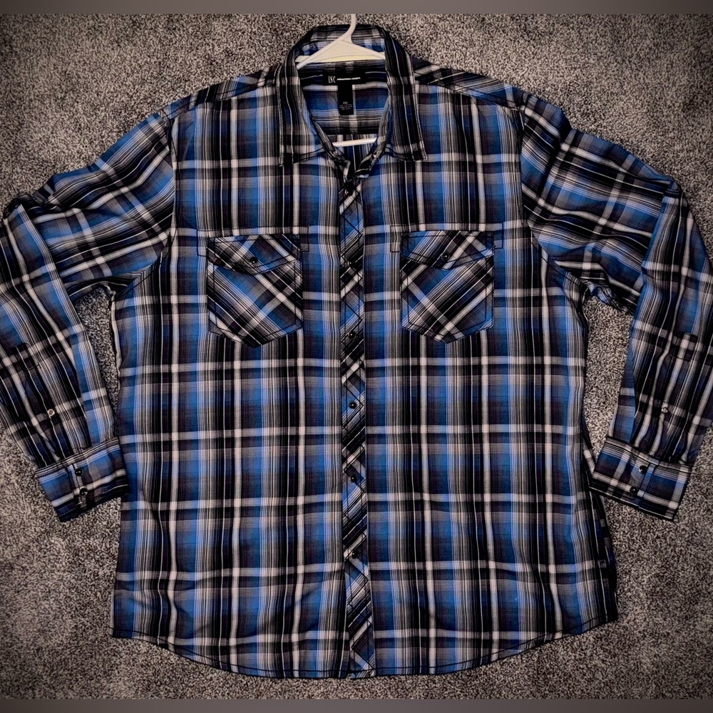 I.N.C. International Concepts - Western | Pearl Snap LS | Men's: (XXL) BLU/BLK